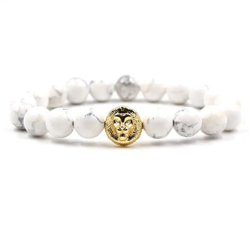 Luxury lava stone lion head bracelet, black beaded mens bracelet 14k gold  Lion head – Crystal boutique